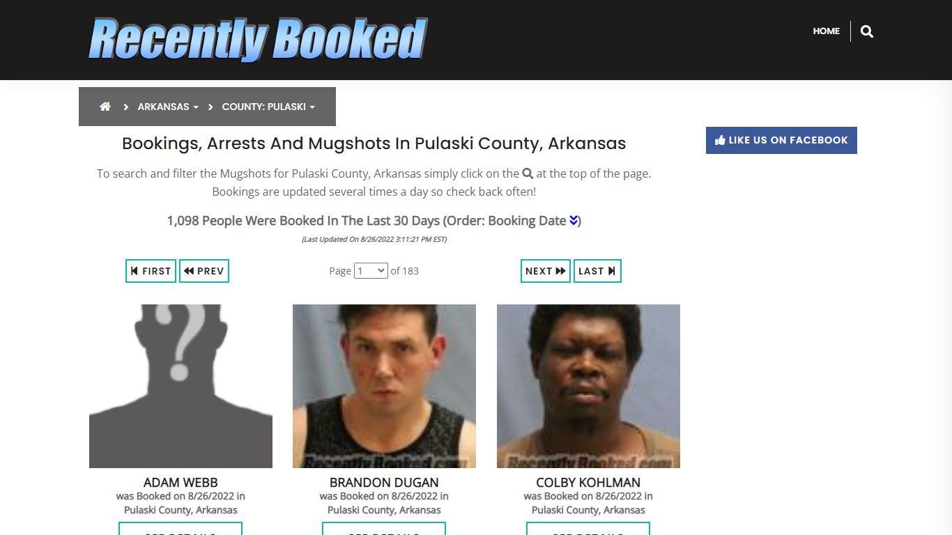 Bookings, Arrests and Mugshots in Pulaski County, Arkansas